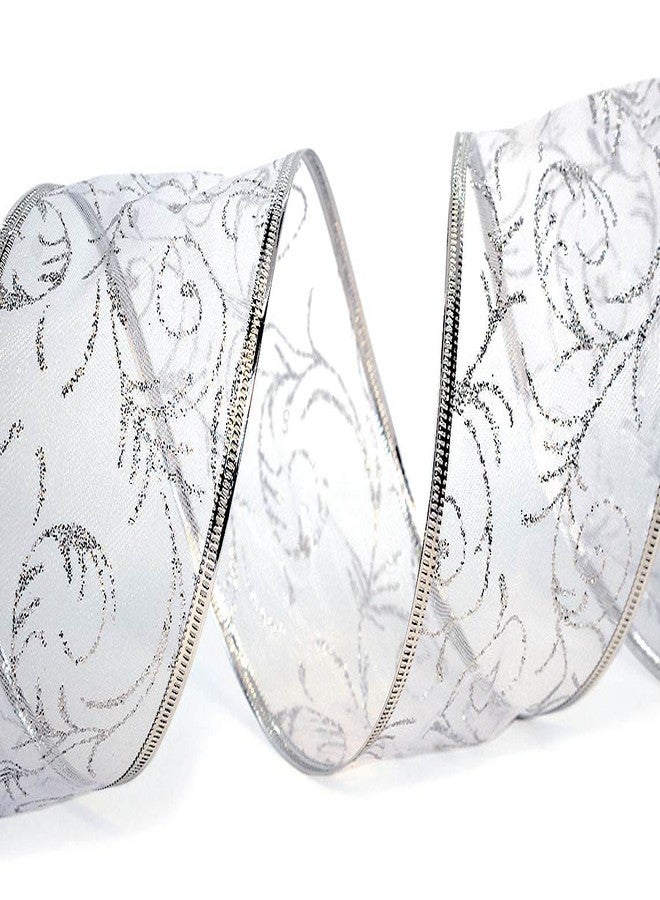 OLYPHAN Christmas Ribbon Wired for Gift Wrapping Red Wired Ribbons Xmas Tree Ribbon Silver Sheer Wire Organza Set Present Wrap Around, Christmas Decor Crafts Floral Arrangement Supplies & Decoration 50 Yards - Image 4